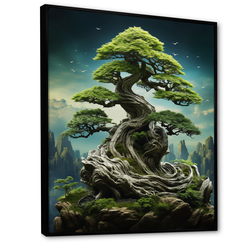 Art asiatique, sagesse bonsaï II, H 40 po x l 30 po x P 1,5 po, Toile avec cadre flottant noir