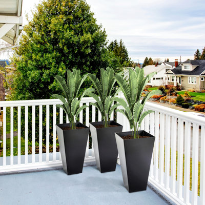 28" Tall Planters Of 3, Black Flower Pots With Drainage, For Patio Deck Porch Indoor, Stabilized And 3Pcs 28", Outdoor Drainage Hole, Porch, Indoor Planters, Long-Term Fade- Construction