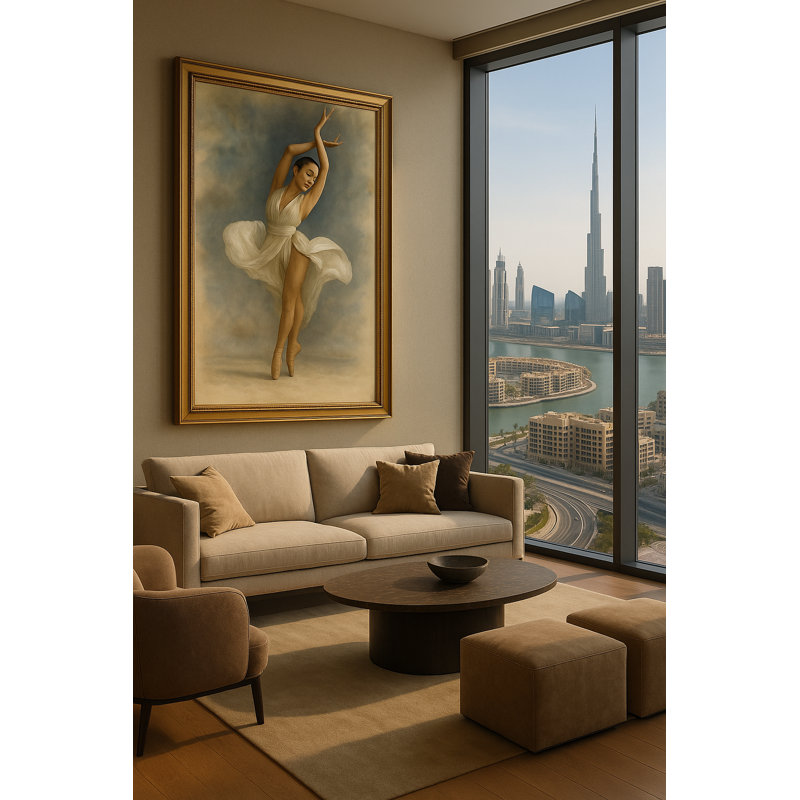 Ethereal Ascension - Limited Edition Ballet Fine Art Print Framed Canvas Wall Art by Kasian Art Studio - Brown Frame, Brown