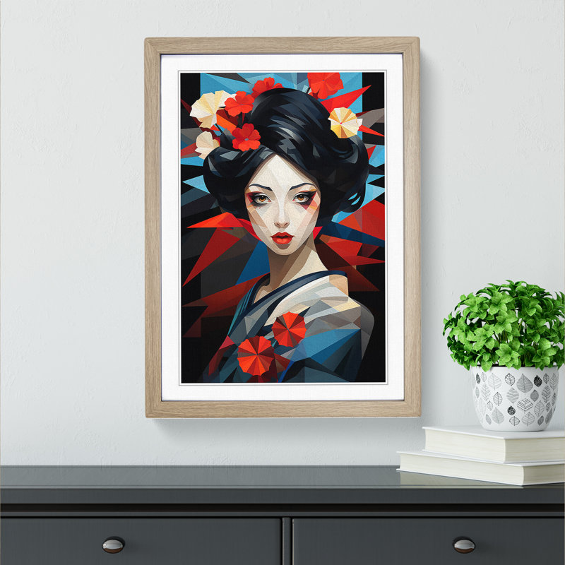 Geisha Geometric Art - Framed Print, Oak Framed, 46cm H x 34cm W
