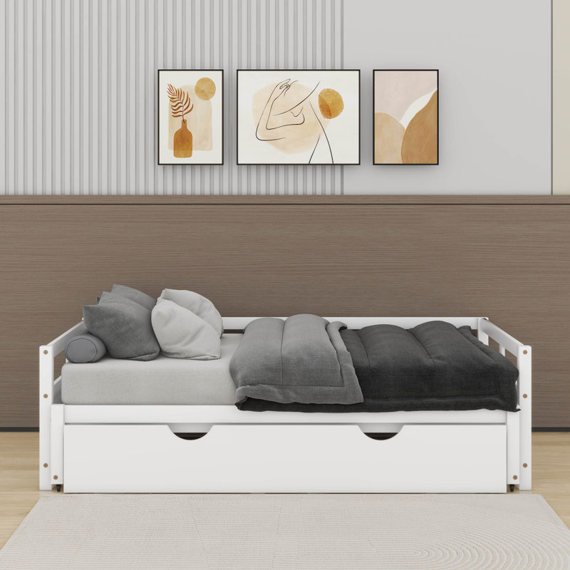 Wooden Daybed With Trundle,Extending Daybed With Trundle, White