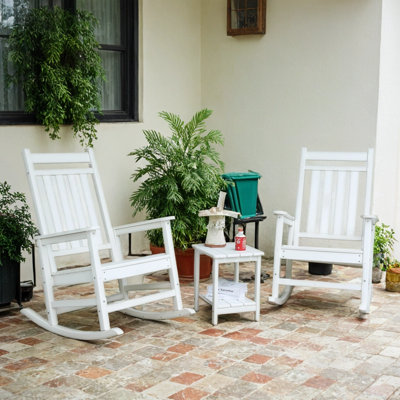 All Weather Rocking Chair Set with Wood Texture,2 Chairs and 1 Side Table by Red Barrel Studio