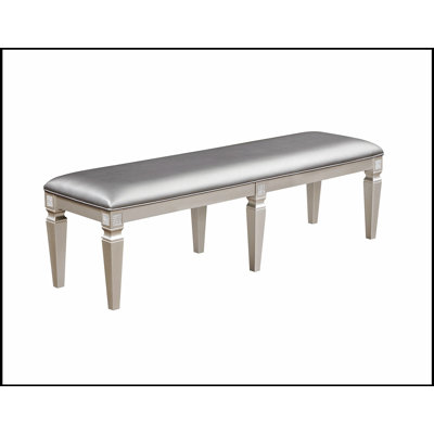 1-Pc Modern Glam Long Bench Upholstered Seat Sparkling Embellishments Silver Finish Furniture Bedroom Living Room Dining Room