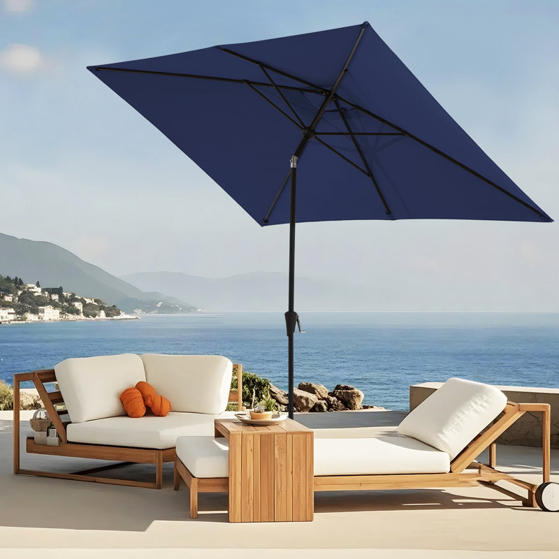 Parasol de marché rectangulaire inclinable 10 pi x 6 pi 5 po Le, Marine