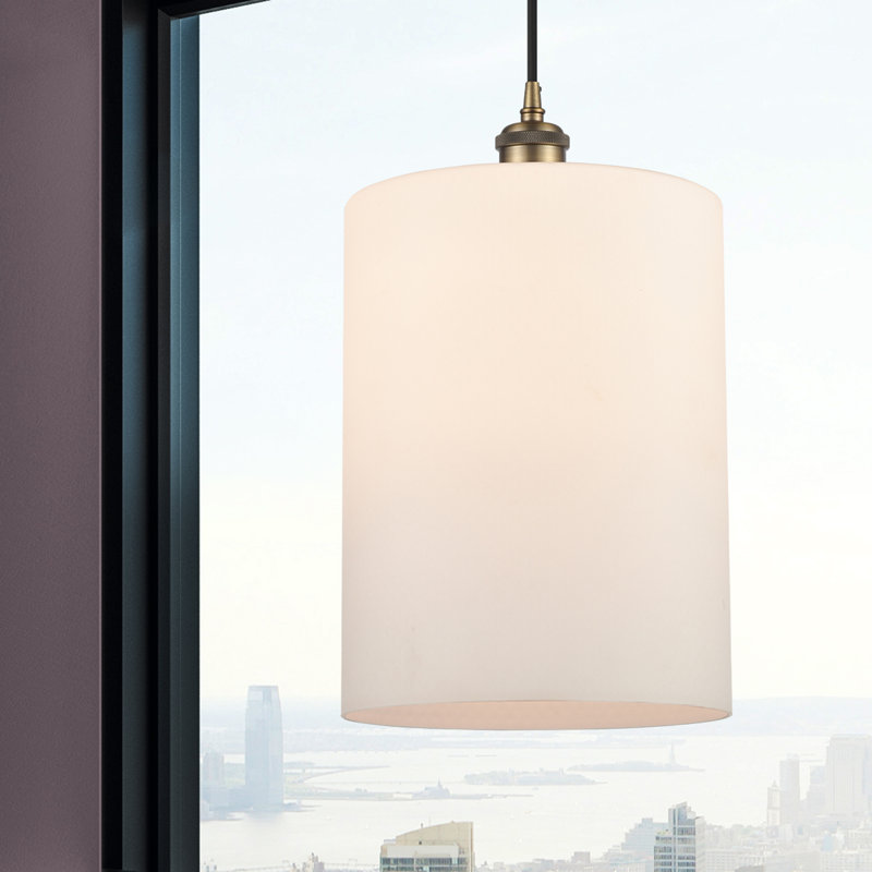 Luminaire suspendu cylindrique à 1 lumière Leilani, Blanc mat, Laiton brossé, Ampoule non incluse