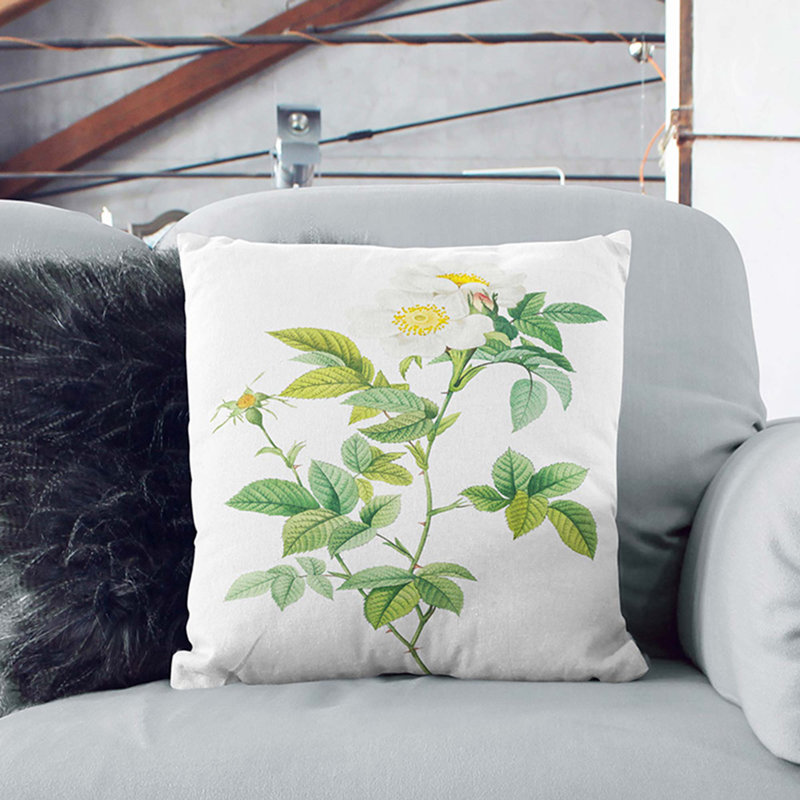 Floral Square Throw Cushion, 55cm H x 55cm W x 20cm D, White
