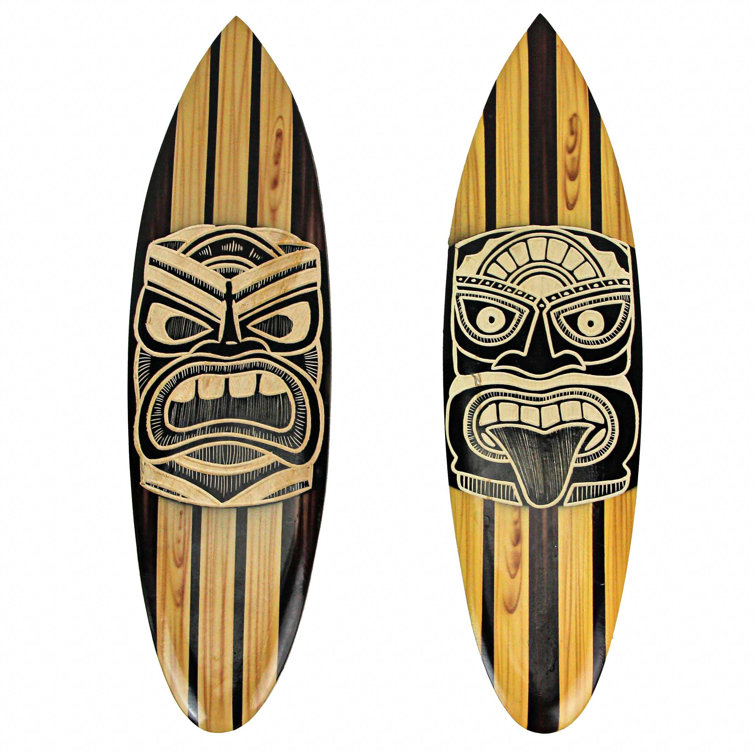2 Piece Tiki Mask Surfboard Wall Décor Set (Set of 2) Bayou Breeze