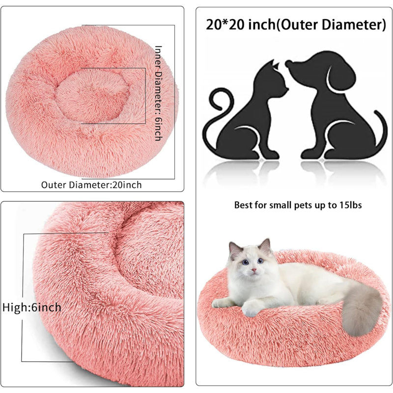 Lit rond pour chat Dequarius, L 20 po x P 20 po x H 6 po, Rose