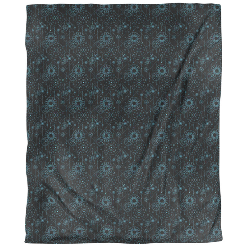 Tissu astrologie, Noir / Bleu, L 54 po x l 36 po, Coton peigné pima