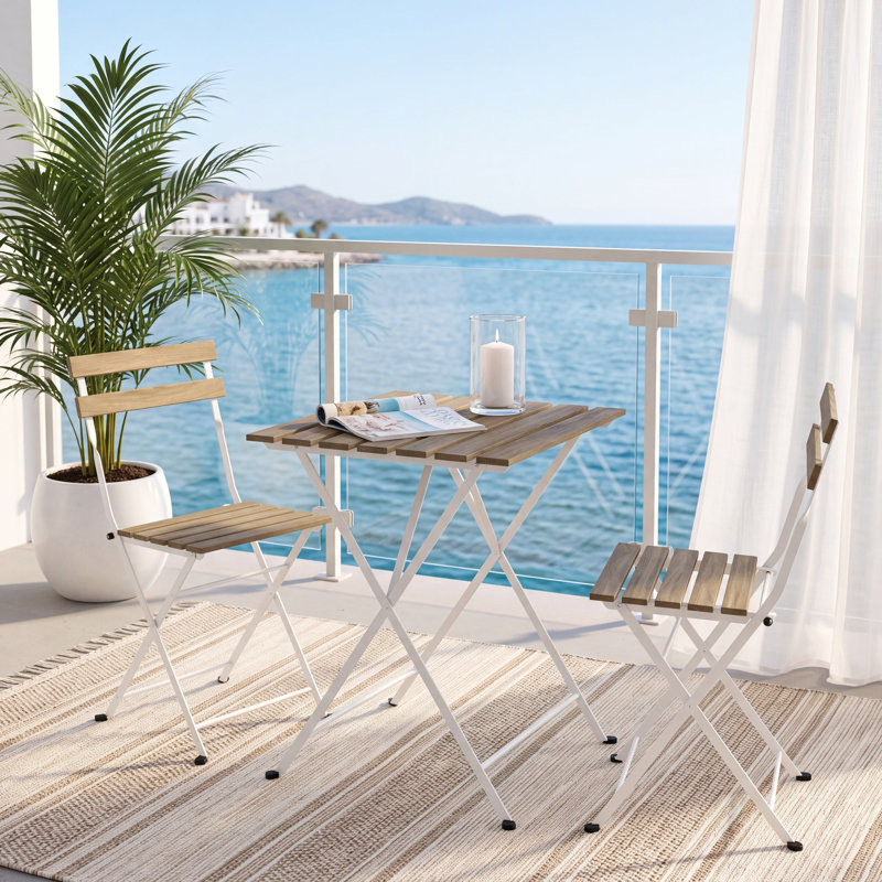 Acacia Solid Wood Patio Dining Set Table,, Blanc