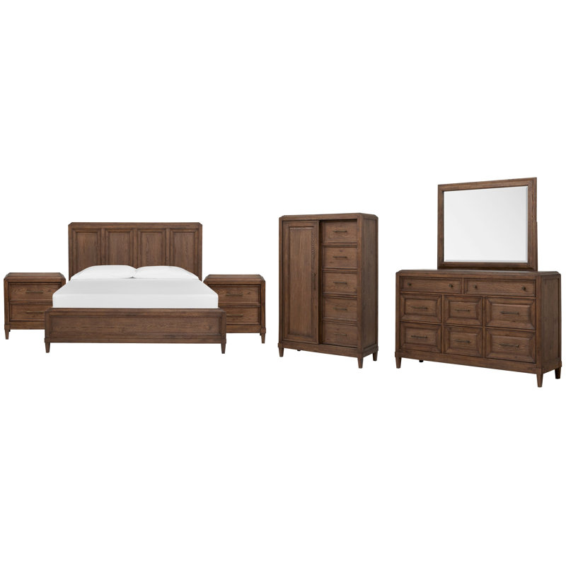 Très grande commode à 2 tiroirs avec miroir carré et commode, 6 pièces: lit, 2 tables de chevet, commode, commo