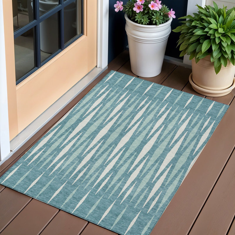 Tapis extérieur bleu sarcelle et ivoire lavable 3 pi x 5 pi bleu sarcelle et ivoire