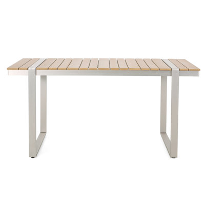 Table de salle à manger d'extérieur en aluminium avec plateau à lattes en faux bois attrayant et attrayant
