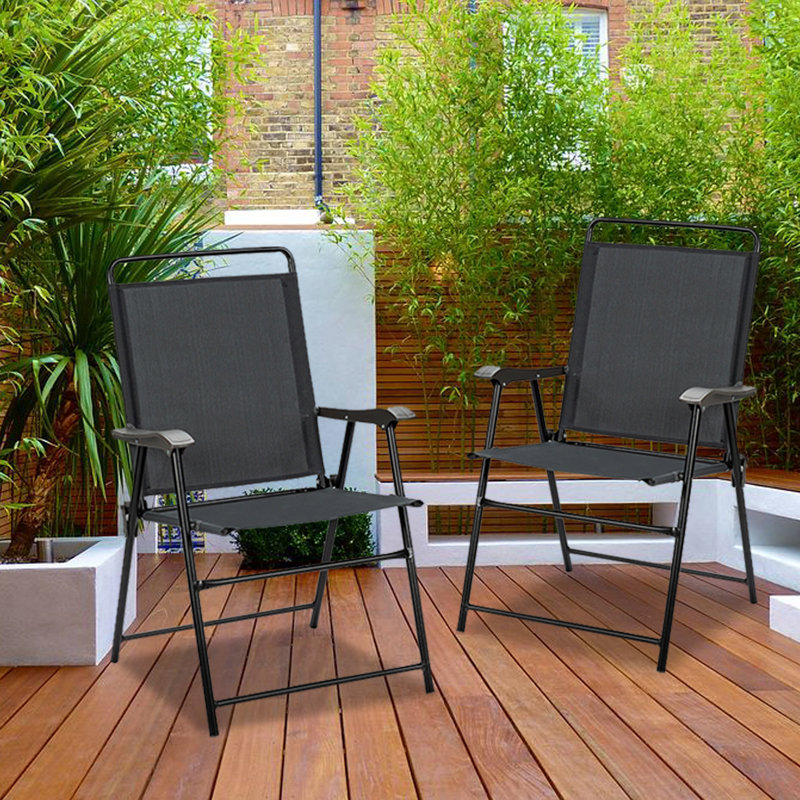 Set of 4 Grey Steel Folding Outdoor Chairs