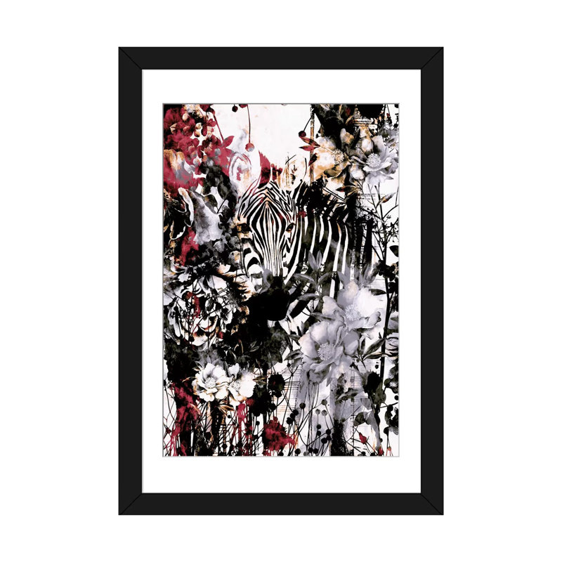 « zèbre », impression sur toile, H 24 po x l 16 po x P 1 po, Papier avec cadre noir, Blanc