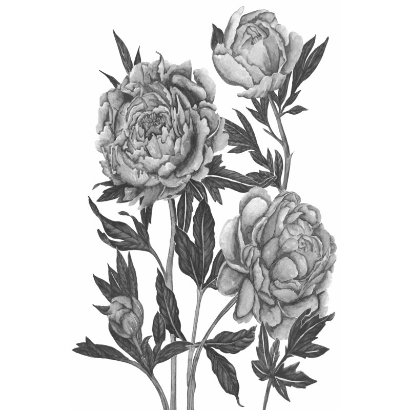 Fleurs en gris V, H 18 po x l 12 po