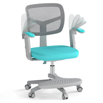 Kids Desk Chair Children Study Chair with Adjustable Height, Armrest & Footrest Green