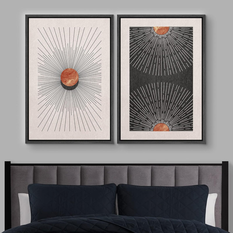 Soleil et Lune Astronomie Espace Soleil brillant Éclipse Duo Abstrait Nature Illustration Paysage moderne Néon, Noir