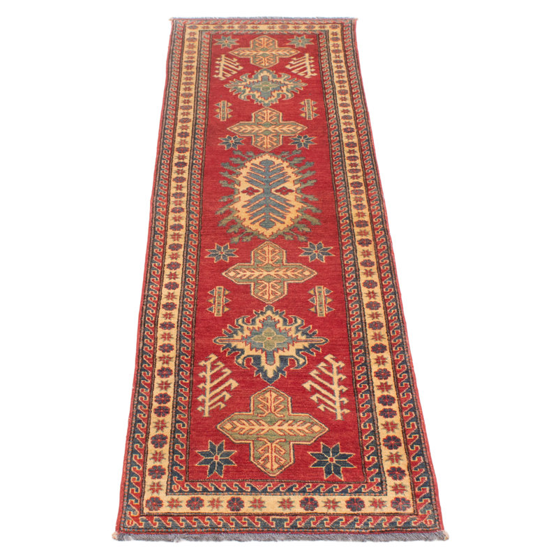 Tapis de couloir rouge foncé en laine noué à la main de conception unique 2 pi 9 po x 10 pi 1 po Ailise