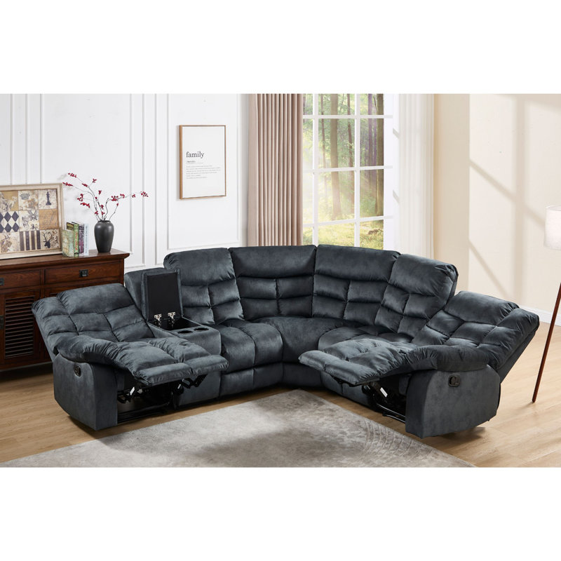 Canapé modulaire inclinable manuel 7 pièces avec porte-gobelets et rangement 7 pièces, Microfibre / microsuède gris