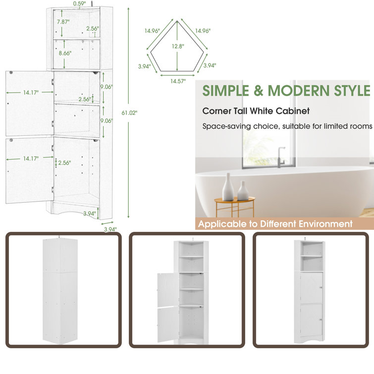 Tall Bathroom Corner Cabinet, Freestanding Storage Cabinet with Doors and  Adjustable Shelves