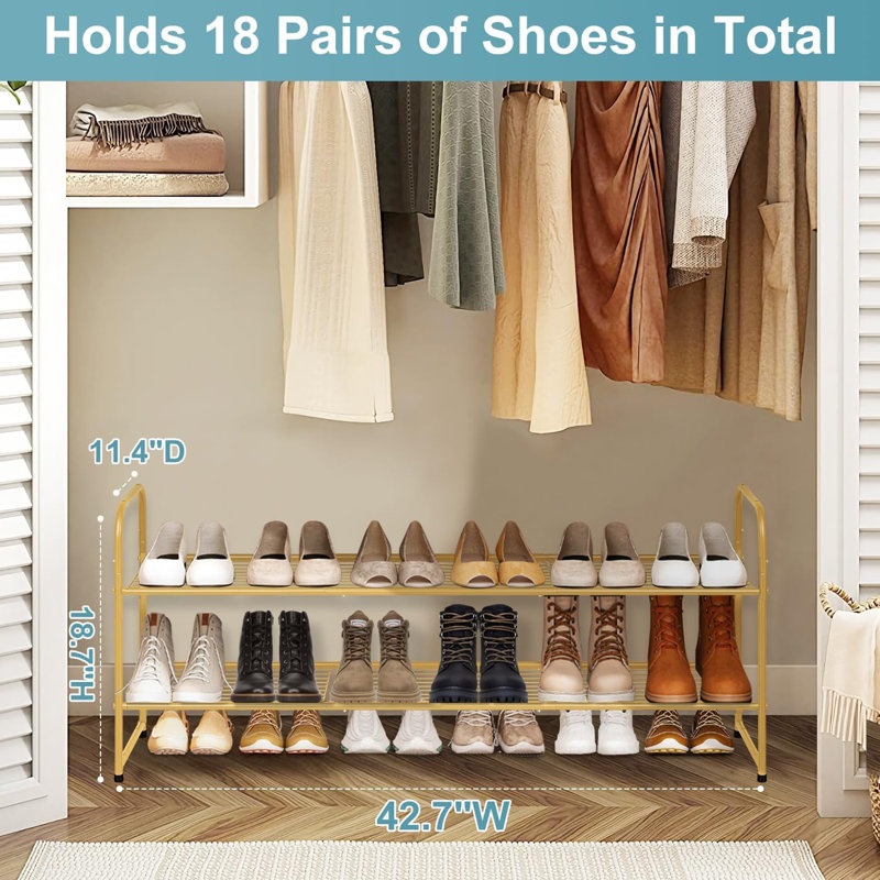 Range-chaussures en métal empilable à 2 niveaux pour placard, entrée, chambre à coucher, garage - Organisateur de rangement de chaussures durable pour 18 paires de chaussures