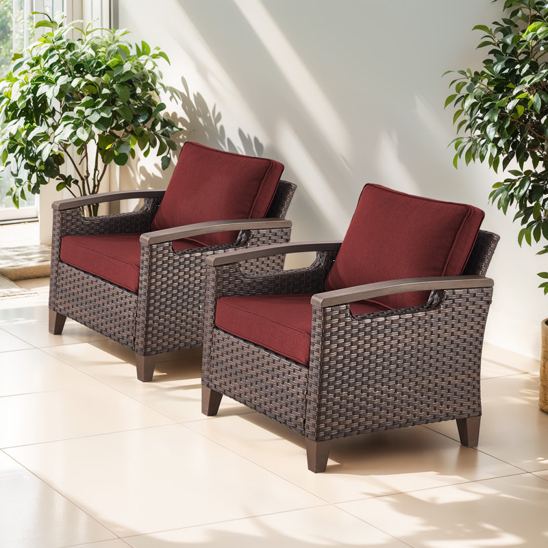  Ensemble de deux chaises de patio en osier avec coussins en oléfine résistants à l'eau, Rouge