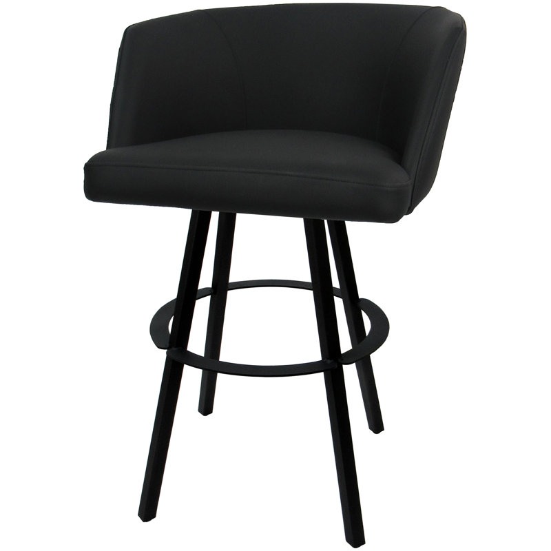 Tabouret de bar pivotant en métal Karimah, Vinyle noir, Noir