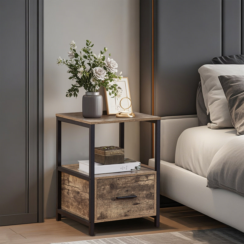 1 Drawer Bedside Table, Grey, 1