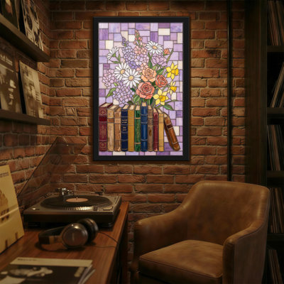 Plantes et fleurs, livres en verre coloré et motif de fleurs