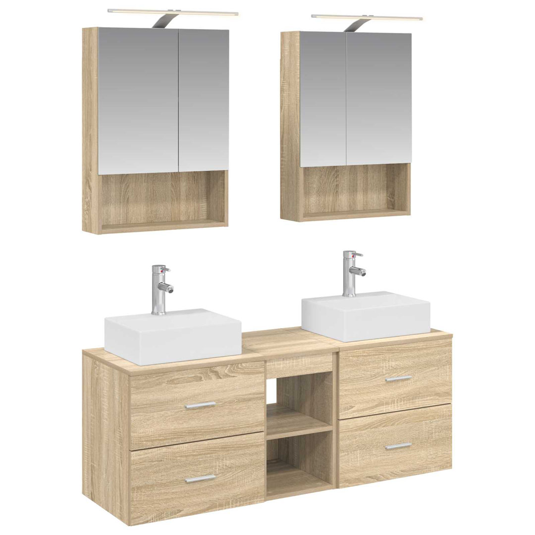 vidaXL Bathroom Furniture Set 5 pcs Engineered Wood and Glass Mirror Cabinet