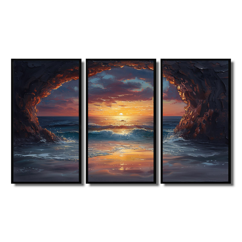 Sarmiento - Ensemble de décoration murale plage, H 28 po x l 36 po x P 1 po, Toile avec cadre flottant noir