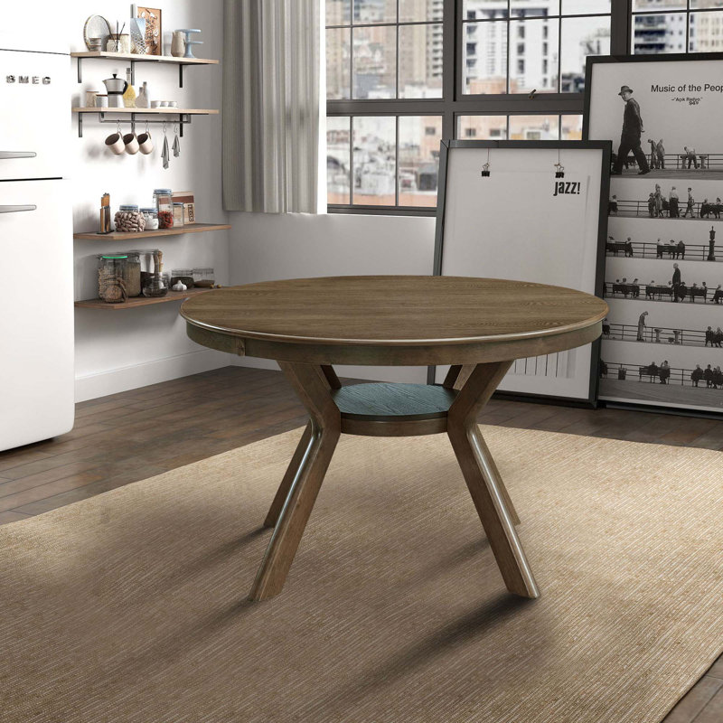 47.24''Round Rubber Wood Dining Table for 4-6 with Wooden Trestle Pedestal Base, Oak