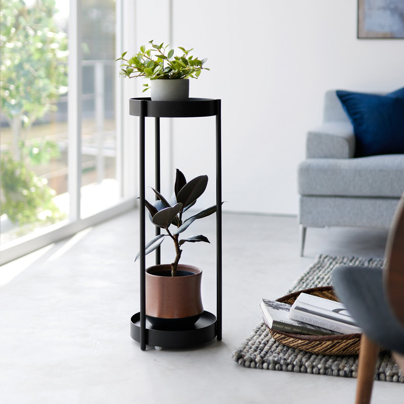 Yamazaki Home Two-Tier Rolling Plant Stand, Steel, Wheels, Black