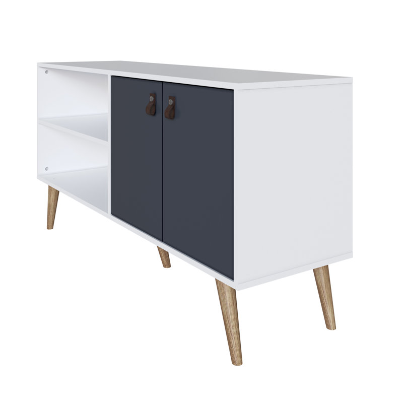 Meuble télé Amber de 54 po Mid-Century, Bleu foncé/blanc