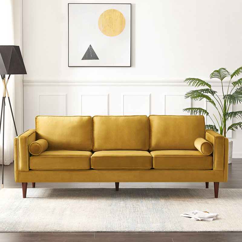 86'' Upholstered Velvet Sofa, Modern 3-Seater Couch for Living Room, Velvet Gold