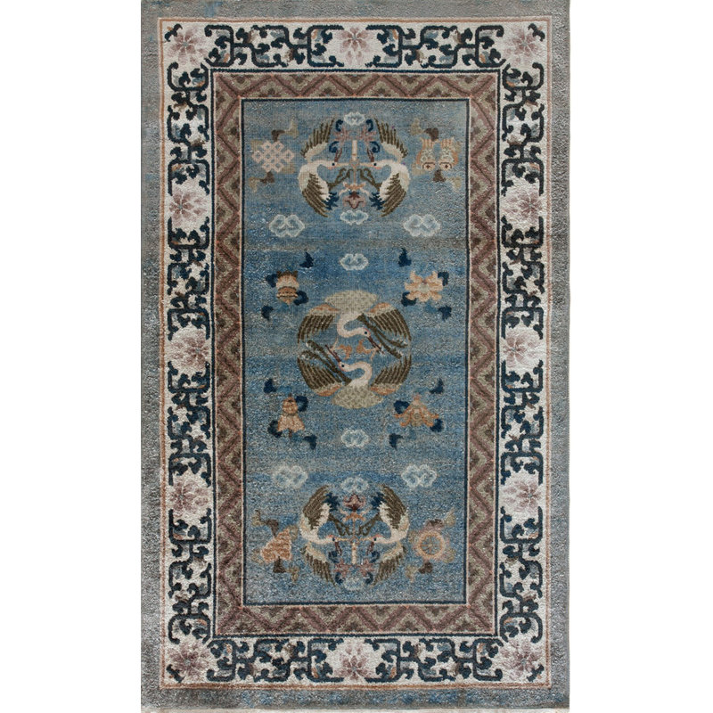 Hand Knotted Silk Floral Area Rug in Blue