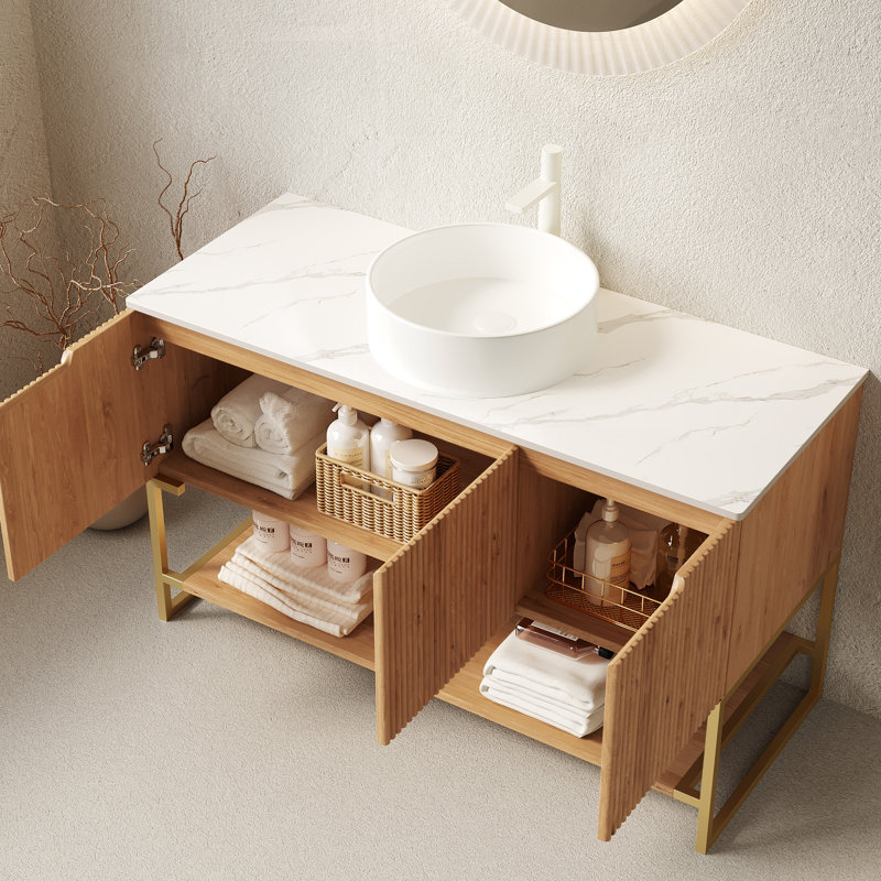 Bathroom Vanity And Sink, Natural Wood