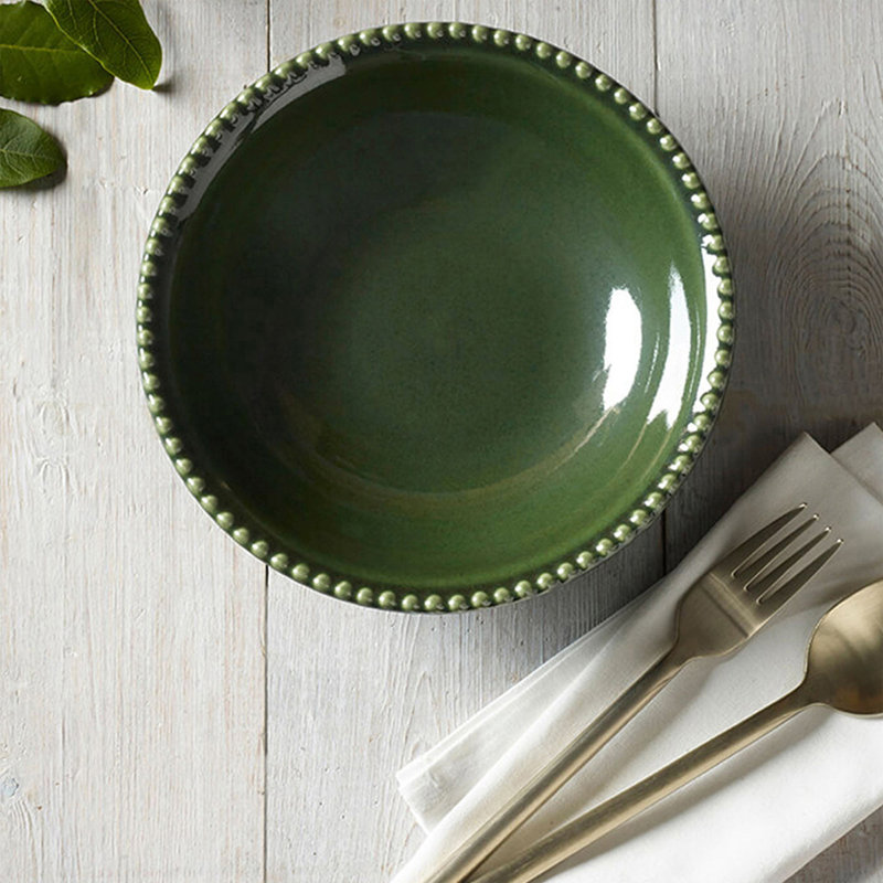 MM Living Set Of 4 Stoneware Bobble Pasta Bowl 21cm, Green
