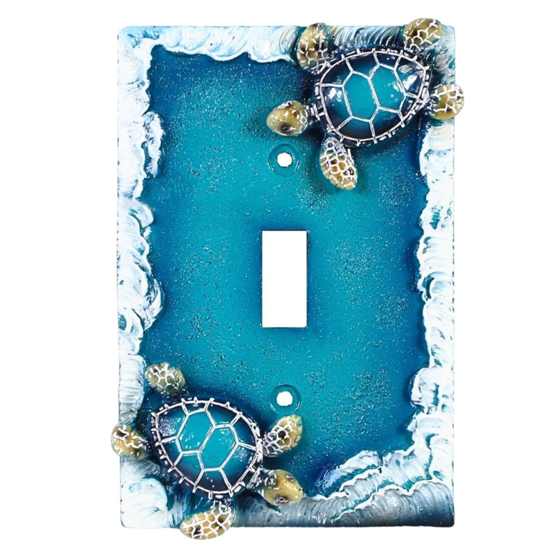 Resin Coastal Single Toggle Switch Cover Sea Turtle and Ocean Waves Design