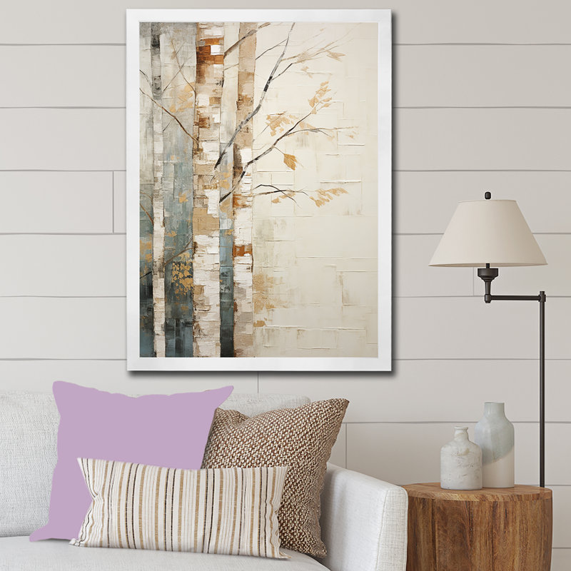 Arbre de minimalisme bouleau III sur toile, Cadre photo blanc, H 20 po x l 12 po x P 1 po