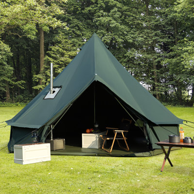4m Cotton Canvas Bell Tent With Stove Jack, Roomy Yurt For Family Glamping Camping, 4 Season Tent With Zipped Removable Floor
