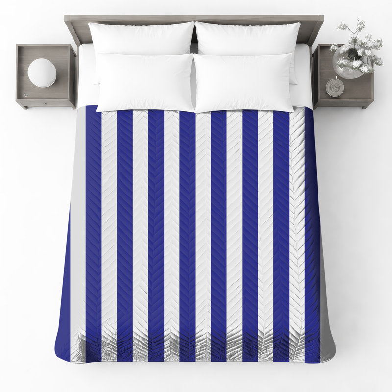 Vertical Blue Stripes Quilted Bedspread All Sizes, Queen