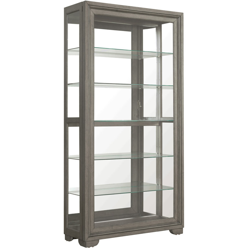 Gray Birch Wood 5-Shelf Lighted Curio Cabinet