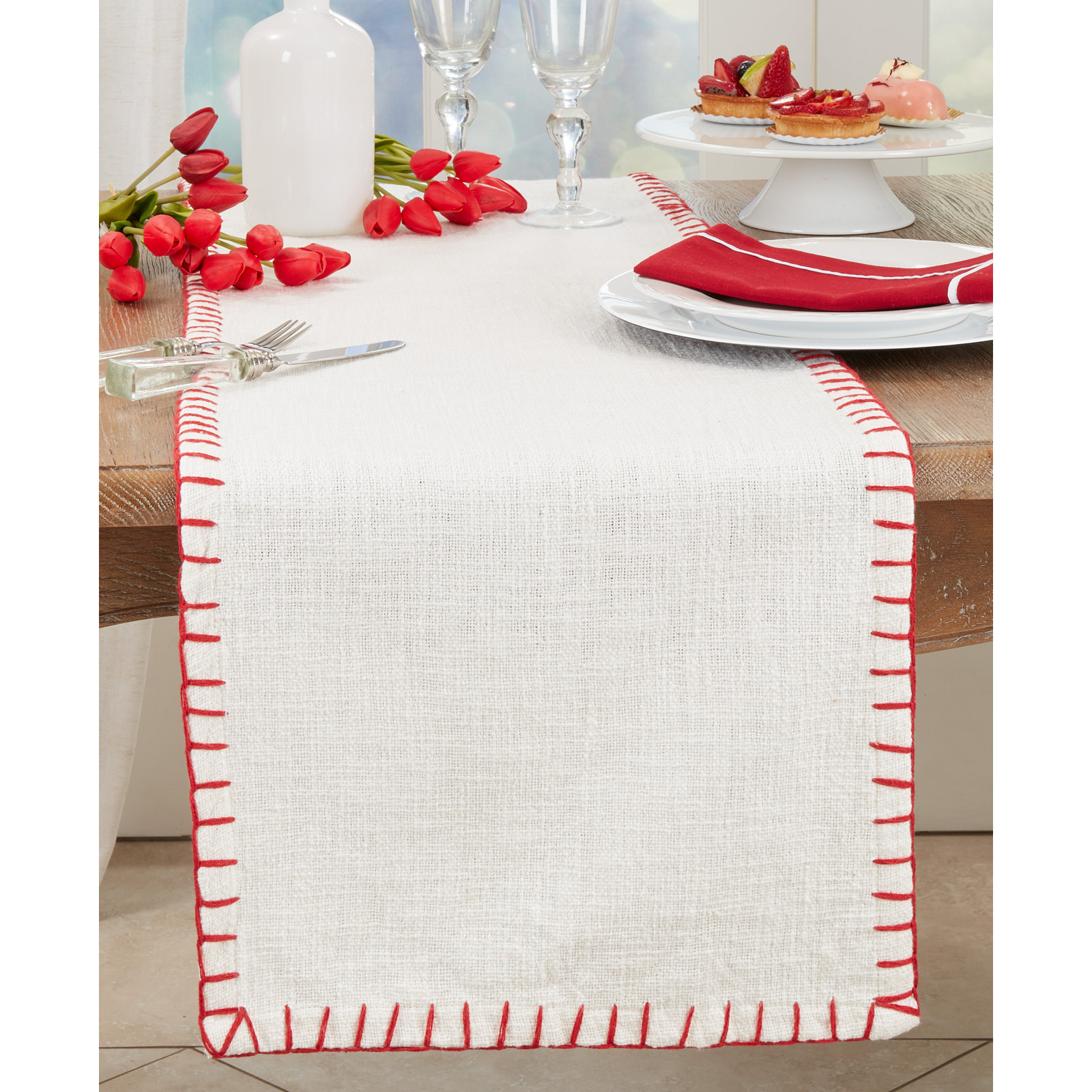 Geometric Table Runner, White