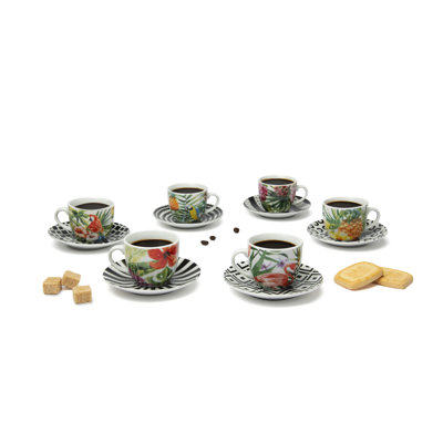 Excelsa set of 6 espresso cups with saucers Tropical Chic porcelain 7 cl