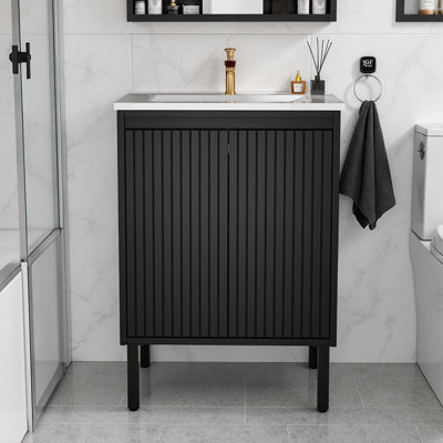 24 Inch Bathroom Vanity with White Sink, Floor Standing Design, Soft Closing Drawers, Big Storage Space