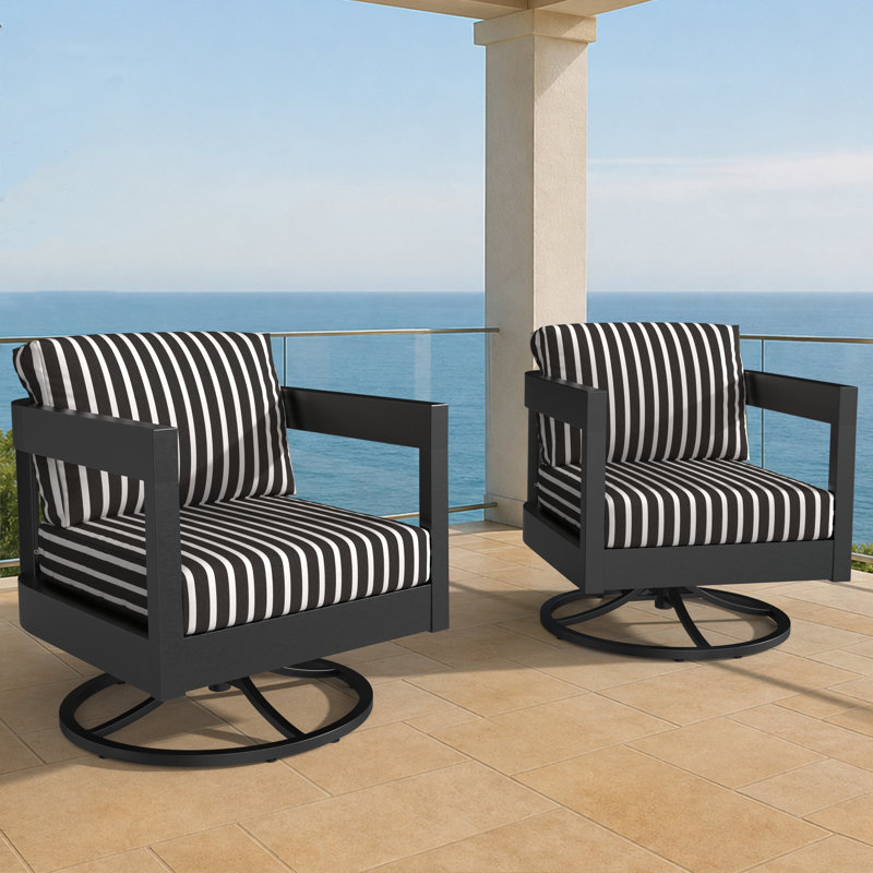 Ensemble 2 pièces de chaises berçantes pivotantes à dossier demi-tonneau avec coussins Sunbrella