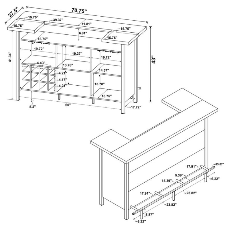 Rustic Modern Farmhouse Home Bar - 70.75''