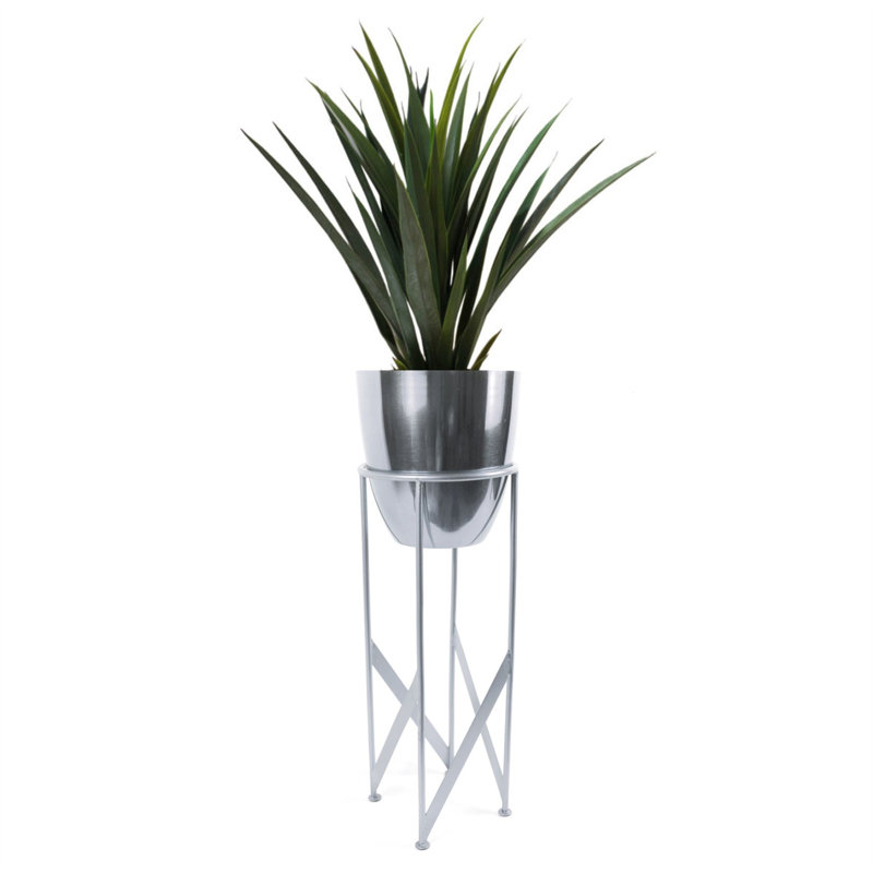 90cm Faux Yucca Plant in Metal Planter, Silver